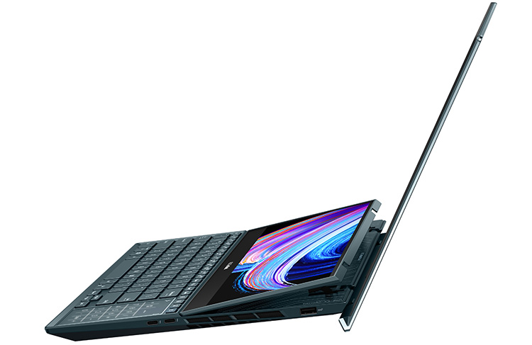 Seitenansicht des Asus ZenBook Pro Duo 15 OLED asus-zenbook-pro-duo-15-OLED-seitlich
