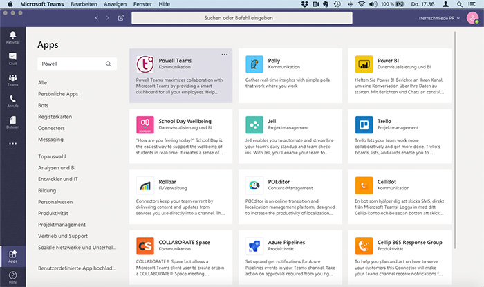 Powell Teams lässt sich einfach in Microsoft Teams einbinden powell-teams-app-1