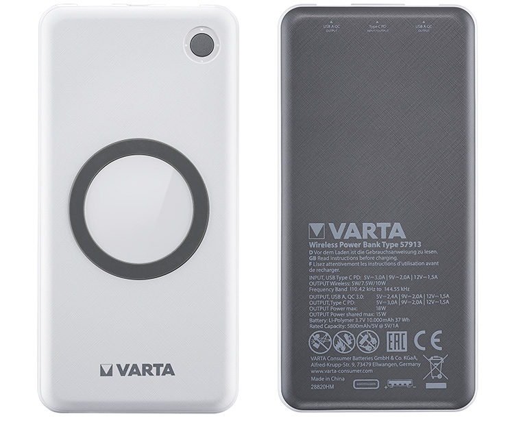 Front- und Rückseite der Varta Wireless Power Bank varta-Wireless-Power-Bank-ansichten